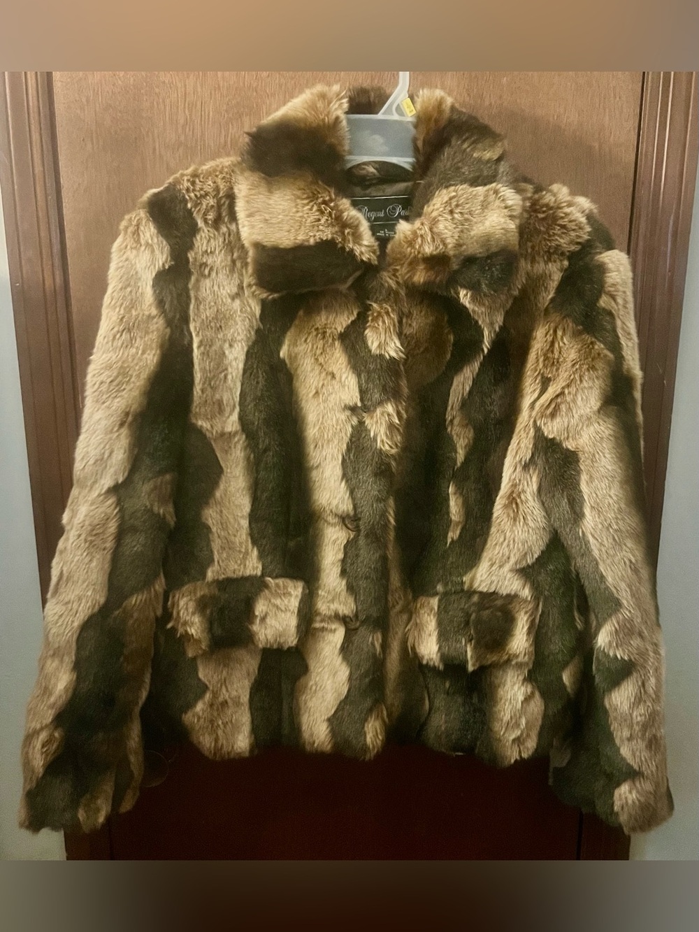 Vintage Regent Park Patchwork Faux Fur Jacket Coat Brown Size L Large